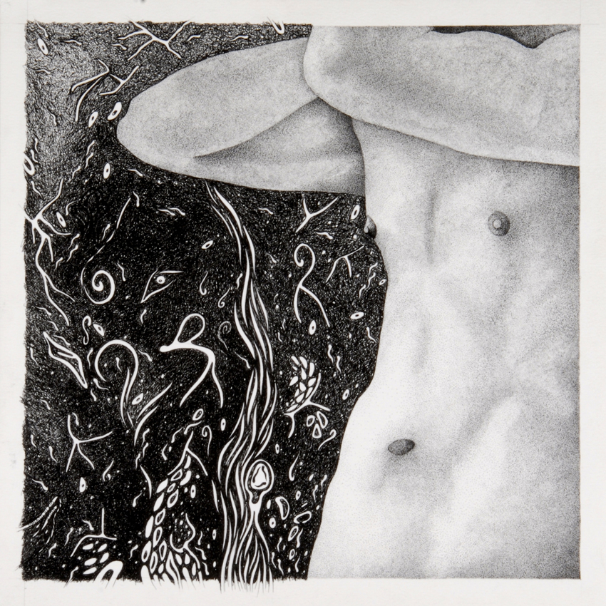 Gli orgogliosi (Purgatorio, canto X), 2000Tecnica mista, inchiostro nero su carta, 35x35 cm.